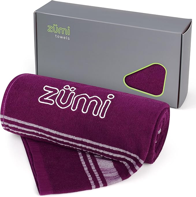 Zumi 100% Cotton Quick Dry Large Travel Towel - Soft Thin Compact Highly Absorbent Lightweight Camping Towel for Beach Gym Bath Shower Swimming Pool Dorm RV - Purple