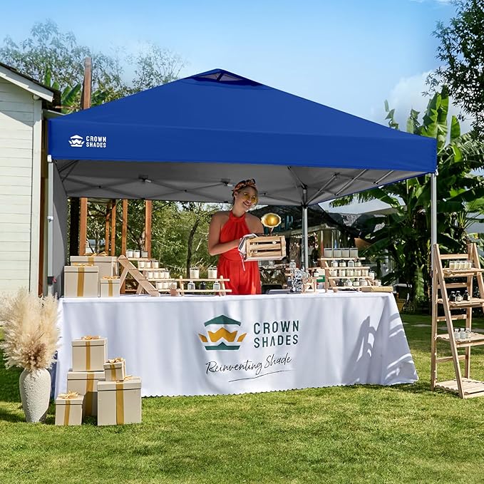 CROWN SHADES 10x10 Pop Up Canopy with 1 Side Wall - Beach Tent with One Push Setup - Outdoor Sun Shade for Events Parties Camping - Gazebo with STO-N-Go Cover Bag (Navy Blue)