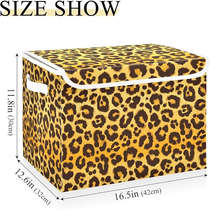Collapsible Storage Bins with Lids Decorative Fabric Storage Cubes Closet Organizer and Storage Basket Boxes Containers for Clothes Box Chest Folding Rectangle Leopard Print Yellow