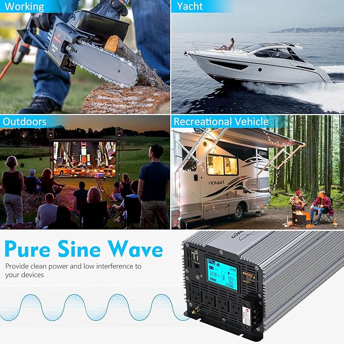 5000Watt Pure Sine Wave Power Inverter ETL UL458 Listed 12V DC to 110V 120V AC with Hardwire Terminals &amp Push Mount Remote for Off Grid Solar System Boats Campers by GIANDEL