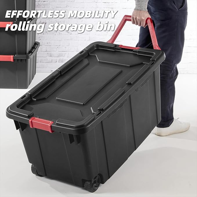 Storage Bins with Lids 40 Gallon Wheeled Plastic Storage Bins with Handle - Large Capacity Stackable Storage Containers for Garage Organization