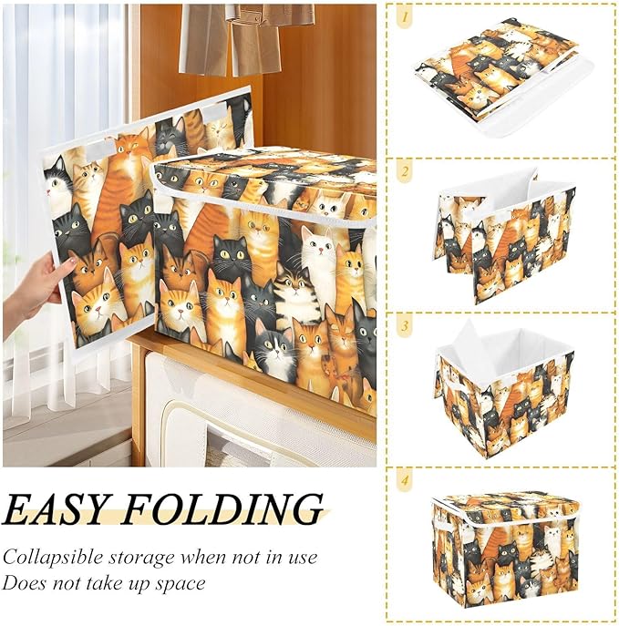 Storage Cube with Lid Cat Together Print 16.5×12.6×11.8 IN Collapsible Large Capacity Foldable Storage Basket Bin Organizer