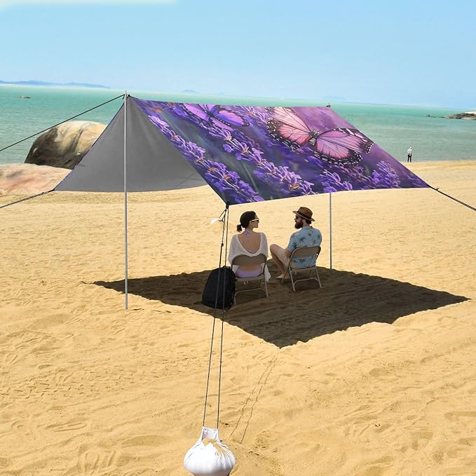 ALAZA Lavender Butterflies Spring Beach Tent Sun Shelter Portable Canopy Sunshade for Outdoor Camping Picnics Backyard Fun 10x9 ft