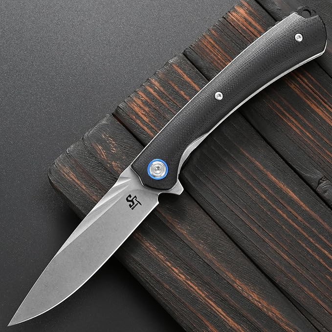 Sitivien ST144 Folding Knife14C28N Steel BladeG10 Handle Pocket Knife for Outdoor EDC CampingSurvivalHikingFishing(Black)