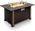 SereneLife Outdoor Propane Fire Pit Table - Approved Safe 50000BTU Auto-Ignition Propane Gas Fire Table - Rattan Panel Glass Wind Guard Black Tempered Glass Tabletop Clear Glass Rock - SLFPTL