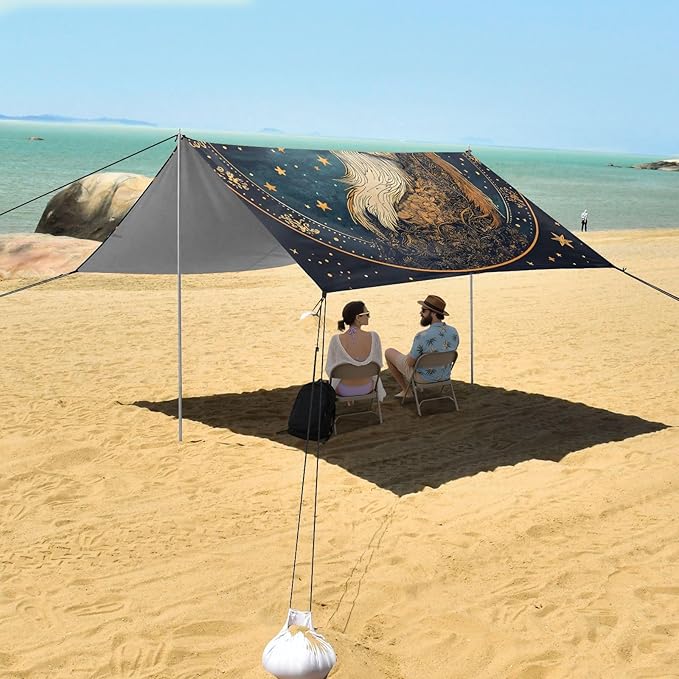 ALAZA Fox Star Starlist Sky Beach Tent Sun Shelter Portable Canopy Sunshade for Outdoor Camping Picnics Backyard Fun 10x9 ft