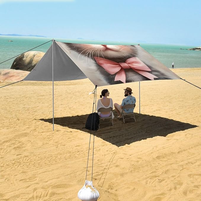 ALAZA Pink Bow Cat Beach Tent Sun Shelter Portable Canopy Sunshade for Outdoor Camping Picnics Backyard Fun 10x9 ft