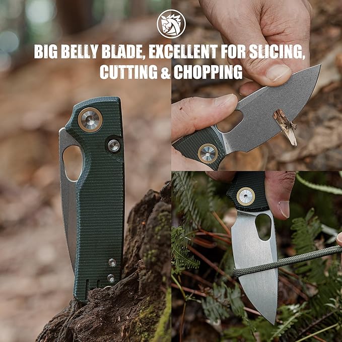 Vosteed EDC Knife 2.99 14C28N Steel Wider Blade Green Micarta Handle Top Liner Lock Folding Pocket Knives with Clip for Men &amp Women Survival Camping - Porcupine A2603