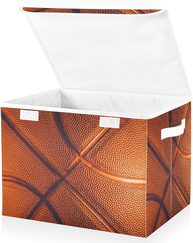 Basketball Lidded Home Storage Bins Closet Storage Bins Foldable Oxford Fabric Storage Box for Home Bedroom Closet Office (16.5x12.6x11.8 in)