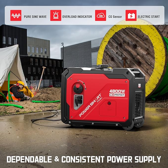 5000 Watt Portable Inverter Generator with Electric Start 30 Amp for Home Use and Emergency Backup CO Protect Super Quiet