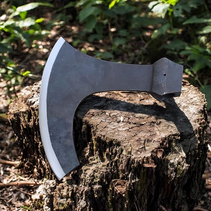 Large Size Hand Forged Medieval Center Hole Axe Head for Wood Chopping Camping | High Carbon Steel 27cm Length 28cm Cutting Edge 3 Lbs Weight | Outdoor Survival Tool