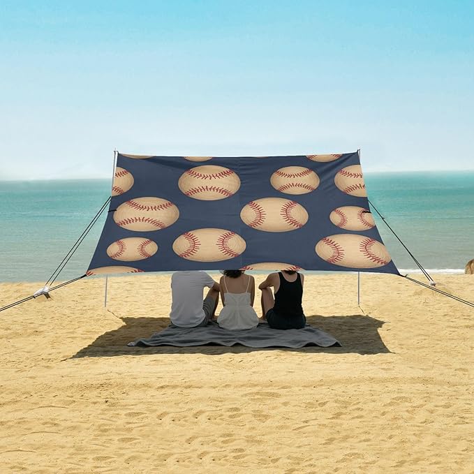 xigua Baseball Beach Tent Sun Shelter with Carrying Bag - Silver Coated Oxford Fabric Beach Canopy for Beach Camping Fishing - Includes Windproof Ropes Sandbags &amp Stakes