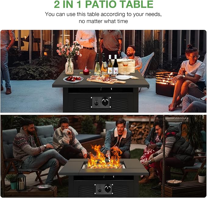 hykolity 28 inch Fire Pit Table 50000 BTU Patio Heater 2 in 1 Outdoor Gas Fire Pit with Removable Lid &amp Lava Stone CSA-Certified for Gas Fire Pit Deck Garden Backyard