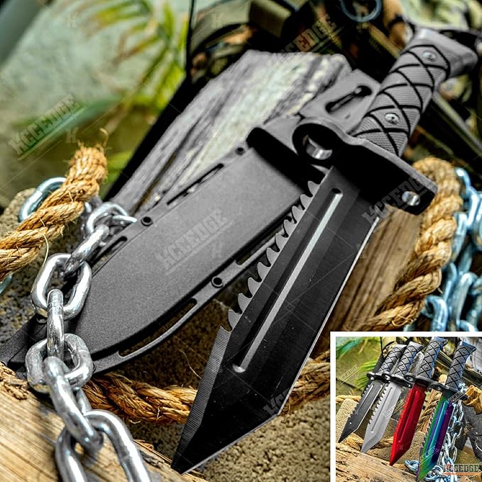 KCCEDGE BEST CUTLERY SOURCE Tactical Knife Hunting Knife Survival Knife Fixed Blade Knife Razor Sharp Edge Camping Accessories Camping Gear Survival Kit Survival Gear Tactical Gear 77077 (Black)