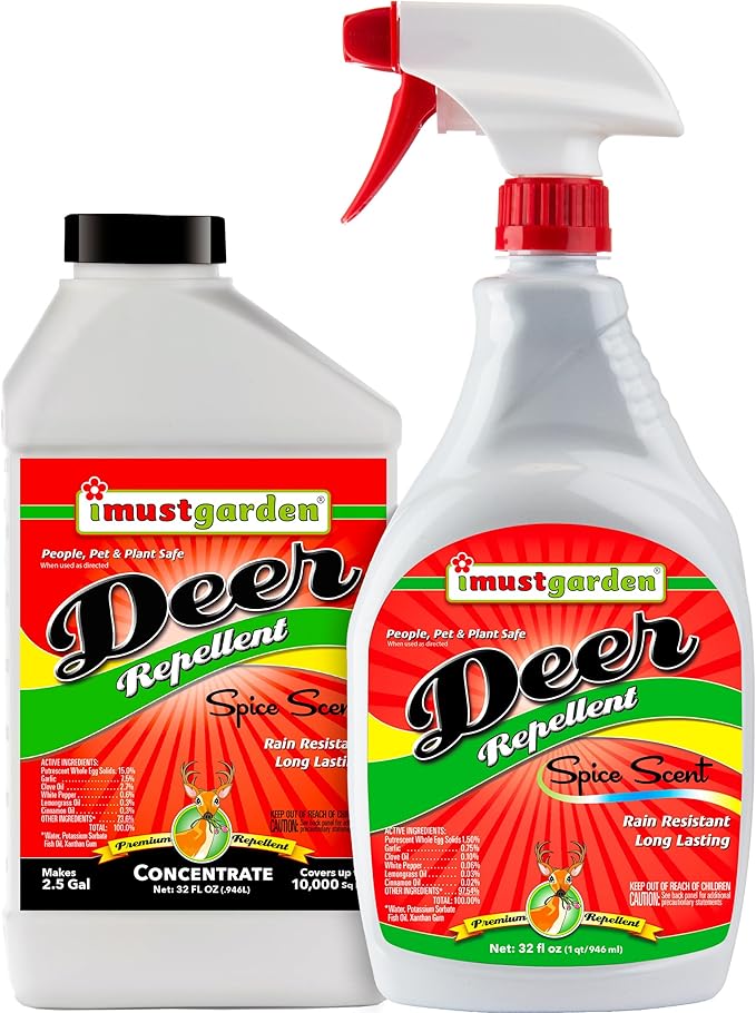 I Must Garden Deer Repellent Special [32oz Concentrate + 32oz Ready-to-Use Spray] - Natural Spice Scent