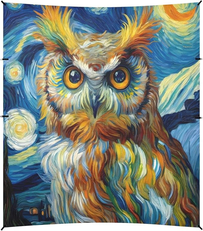 ALAZA Owl Starry Sky Van Gogh Beach Tent Sun Shelter UPF50+ Protection Beach Shade Canopy w/ 4 Sandbags for Outdoor Camping Fishing Backyard Fun Picnic 10x9 ft