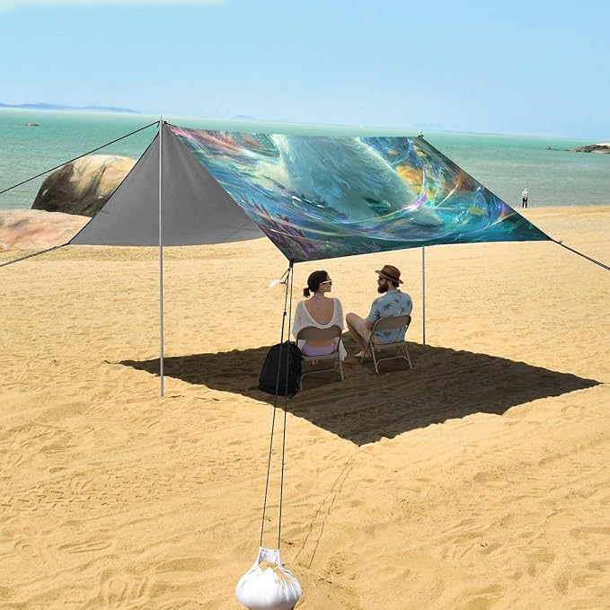 ALAZA Cute Maltese Dog Beach Tent Sun Shelter UPF50+ Protection Beach Shade Canopy w/ 4 Sandbags for Outdoor Camping Fishing Backyard Fun Picnic 10x9 ft
