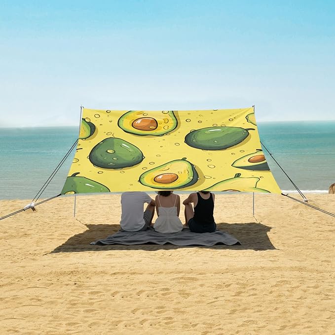 ALAZA Avocado on Yellow Beach Tent Sun Shelter Portable Canopy Sunshade for Outdoor Camping Picnics Backyard Fun 10x9 ft
