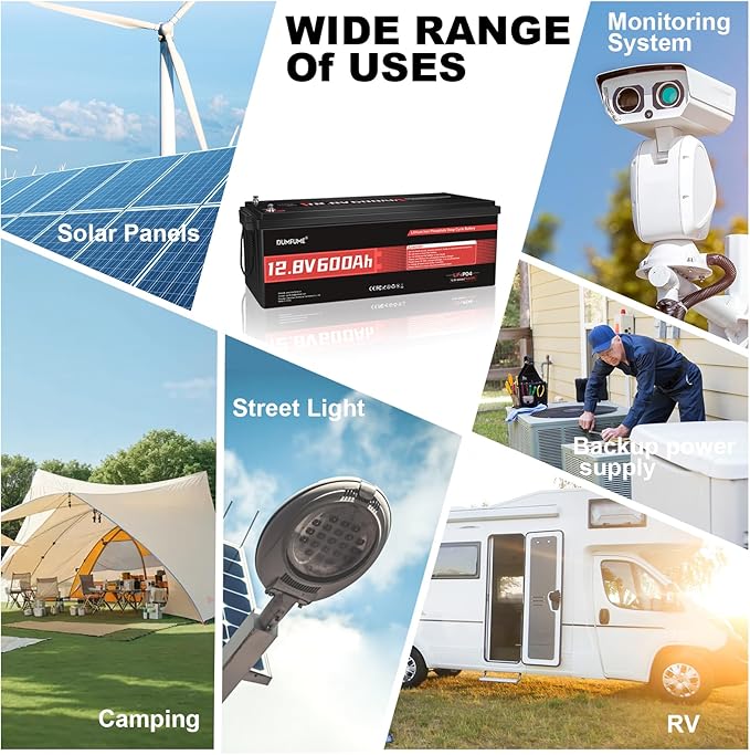 12V 600Ah LiFePO4 Battery Built-in 200A BMS 7680Wh Energy 10000+ Deep Cycles Rechargeable 12 Volt Battery Perfect for RV Solar System Off Grid Home Energy Storage
