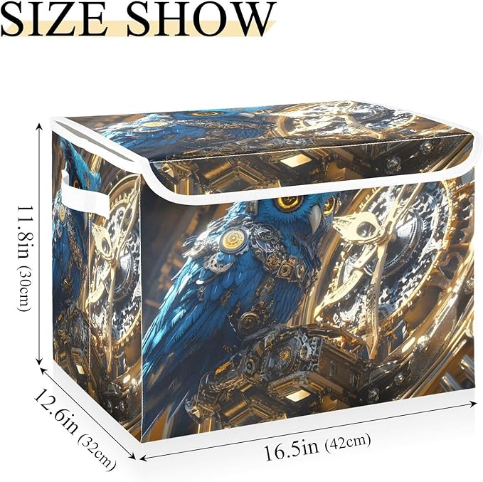Storage Cube with Lid Machine Owl Print 16.5×12.6×11.8 IN Collapsible Large Capacity Foldable Storage Basket Bin Organizer