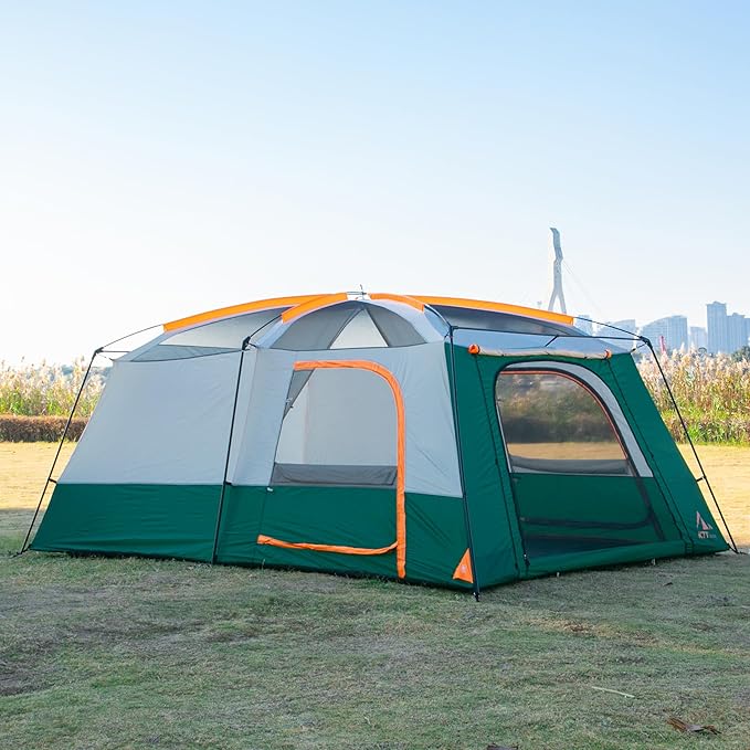KTT Extra Large Tent 6-10-12-14 Person(A)Family Cabin Tents2 Rooms3 Doors and 3 Windows with MeshStraight WallWaterproofDouble LayerBig Tent for OutdoorPicnicCampingFamily Gathering