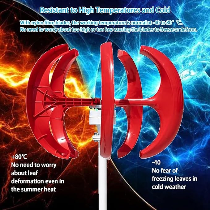 16000W Wind Turbines Generator5 Blades 12V/24V/48V Vertical Axis Wind Turbines Generator Kit3 Phase AC Permanent Magnet Generator Kit for Home Hybrids Streetlight Use(Red48V)