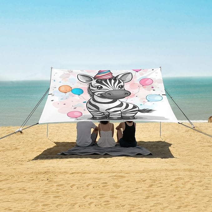ALAZA Cute Cartoon Zebra Party Beach Tent Sun Shelter Portable Canopy Sunshade for Outdoor Camping Picnics Backyard Fun 10x9 ft