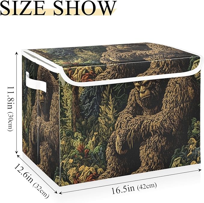 Storage Cube with Lid Jungle Sasquatch Print 16.5×12.6×11.8 IN Collapsible Large Capacity Foldable Storage Basket Bin Organizer