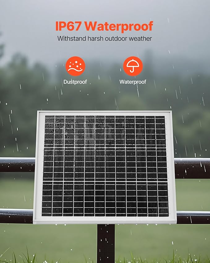 VEVOR 20W 12V Solar Panel Battery Charger Solar Battery Trickle Charger Maintainer with Built-in Controller &amp 0-60° Adjustable Pole Mount Bracket IP67 for Gate Fence Farm Lawn (Fit 1.5 - 3 Pol