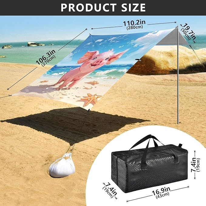ALAZA Pig Starfish Beach Beach Tent Sun Shelter Portable Canopy Sunshade for Outdoor Camping Picnics Backyard Fun 10x9 ft