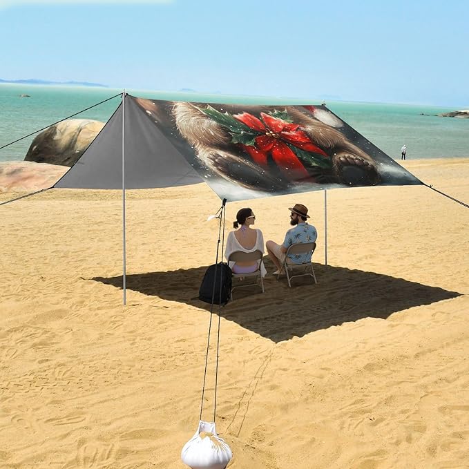 ALAZA Christmas Sloth Animal Series Santa Claus Hat Beach Tent Sun Shelter Portable Canopy Sunshade for Outdoor Camping Picnics Backyard Fun 10x9 ft