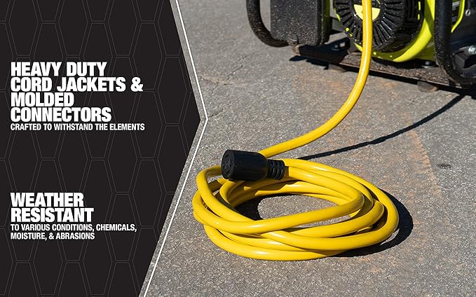 Southwire Generator Cord - 10-Gauge Heavy Duty Electrical Power Cable with L14-30 Locking Plug &amp Receptacle - Dual Voltage 125V/250V - Molded Connectors - Weather Resistant - Yellow &amp Black -