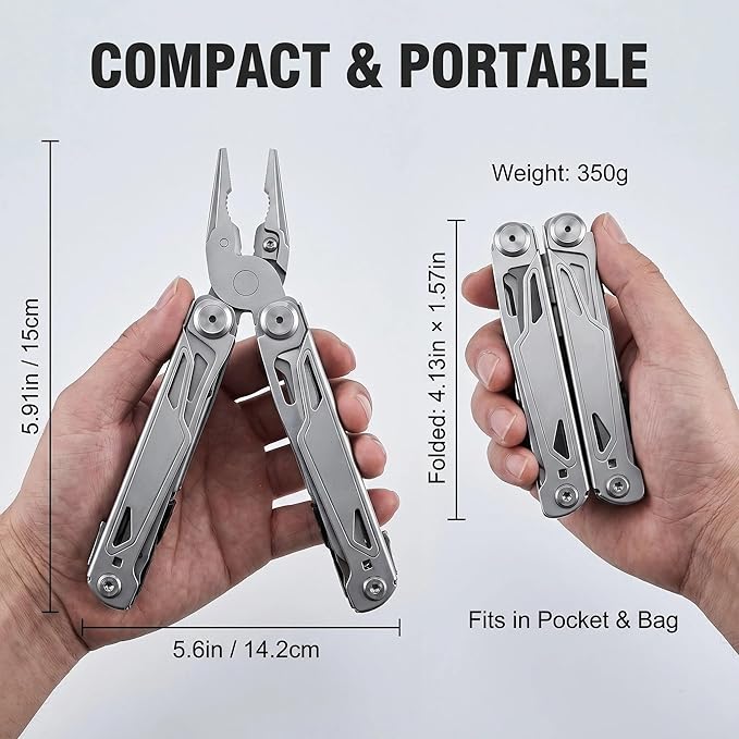 Multitool 28-in-1 Stainless Steel Multi-Tool with Pocket Knife Self-locking Pliers Bottle Opener Professional Multi Tool for Outdoor Survival Camping Hiking Hunting - Silver