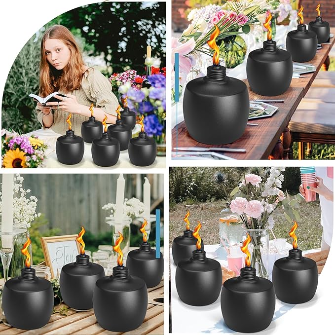 4-Pack Citronella Tabletop Torches 21.5 oz Table Top Torches for Outdoor Metal Oil Burner Candles Garden Torches with Fiberglass Wick for Yard Patio Deck Garden Party Landscape