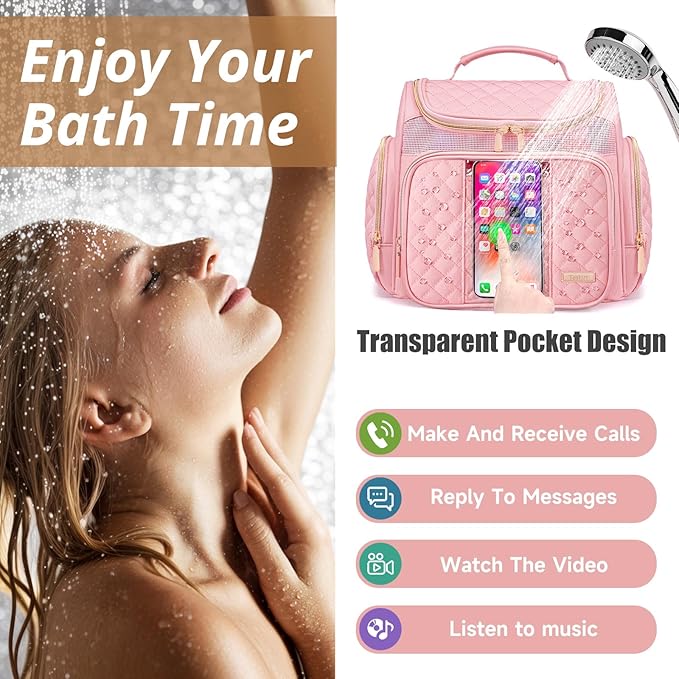 Large Toiletry Bag for Women MenBathroom BagWater Resistant Shower BagMakeup BagPortable Shower Caddy for College DormHanging Travel Toiletry Bag with Transparent Waterproof Phone Pocket