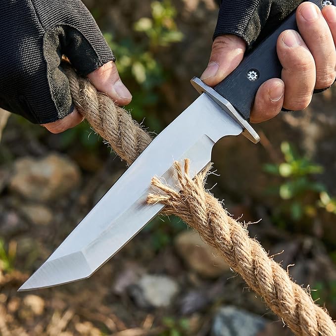 12.7 Fixed Blade Survival Knife with Sheath - High Hardness Quenched Stainless Steel Outdoor Knife - Classic Solid Wood Handle Spine - Professional Utility Tool for Camping Hunting &amp Bushcraft