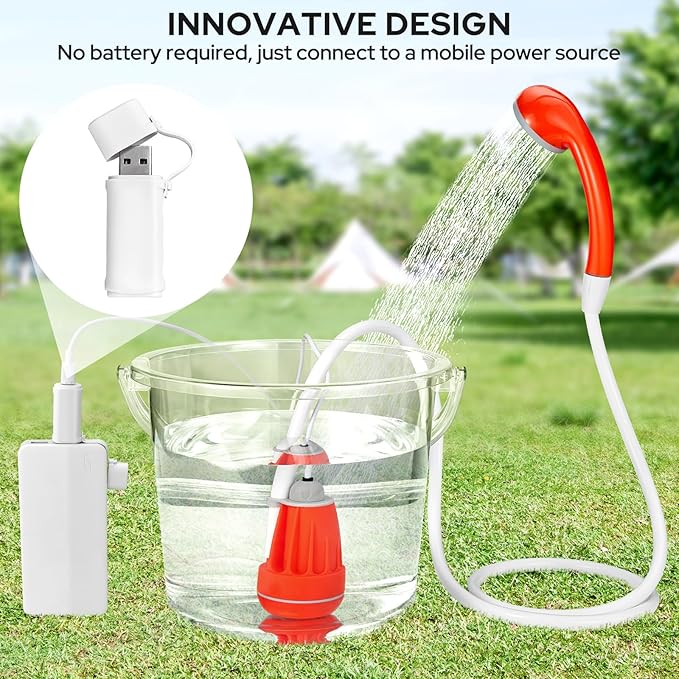 SPACEREST Portable Shower for Camping 4400mAh Electric Portable Camping Shower with USB C Adapter Outdoor Camp Pump with LED Camping Light Multiple Power Supply Methods for Hiking Travel Car