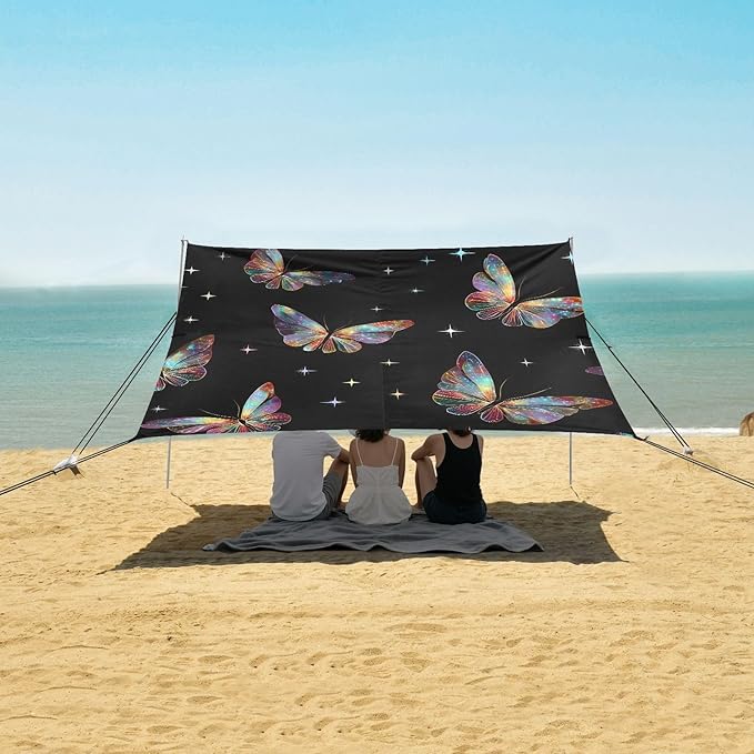 ALAZA Colorful Butterfly Pattern Beach Tent Sun Shelter Portable Canopy Sunshade for Outdoor Camping Picnics Backyard Fun 10x9 ft