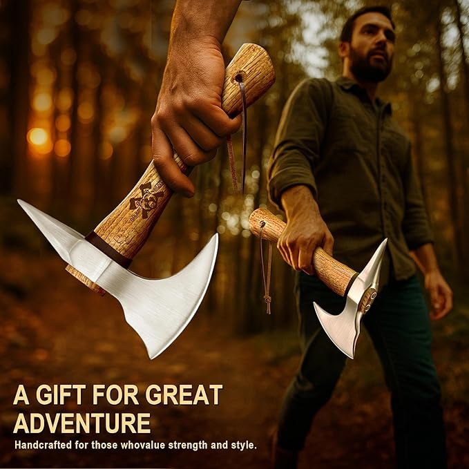 Grumpy Bear 11 Survival Axe Camping Hatchet – Forged High Carbon Steel Blade with Walnut Wood Handle – Shock-Absorbing Anti-Slip Grip – Ideal for Bushcraft Wood Splitting &amp Outdoor Adventures