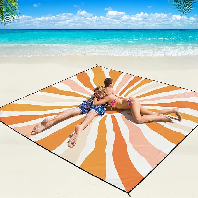 Beach Blanket Waterproof Sandproof Beach Mat 79 X 83/10'x9'for 2-8 Adults Quick Drying Outdoor Picnic Mat Beach Accessories for Travel Camping Hiking