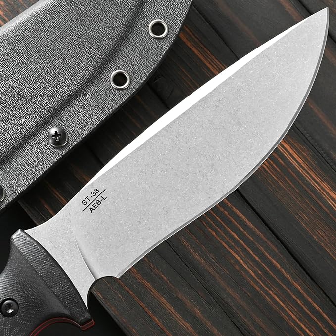 Sitivien ST38 Fixed Blade Knife AEB-L Stonewashed Steel Blade G10 Handle Full Tang Knife with Sheath for Outdoor Camping Hiking Working Survival (Silver)