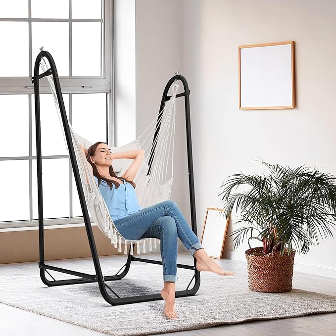 Hammock Chair with StandHeavy-Duty Hanging Chair with Stand for Indoor OutdoorSturdy Swing Chair Stand Max Load 350 pounds(Hammock Chair Included)