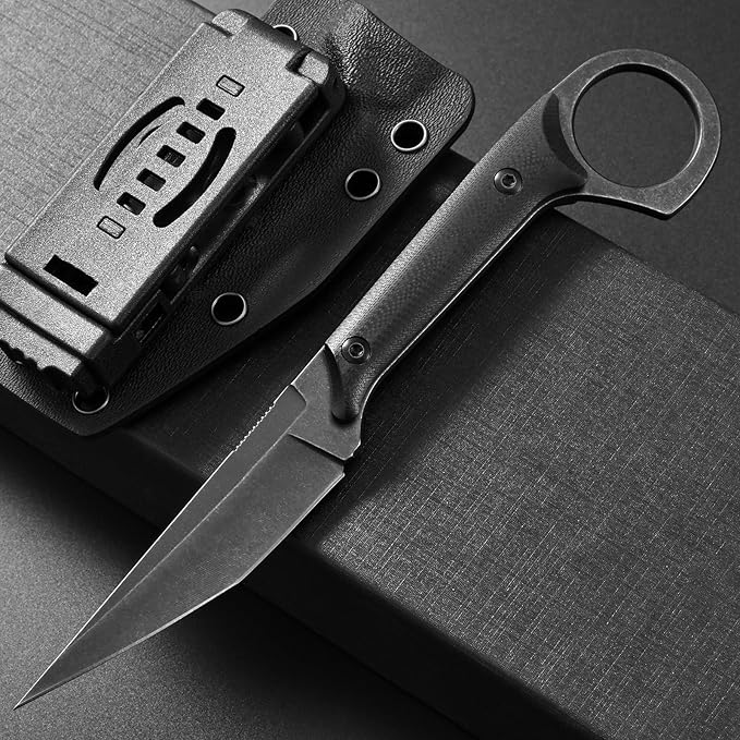 Ccanku C1140 Fixed Blade Knife D2 Blade G10 Handle Claw Knife for Outdoor EDC Tool Survival Hiking Camping (Black)