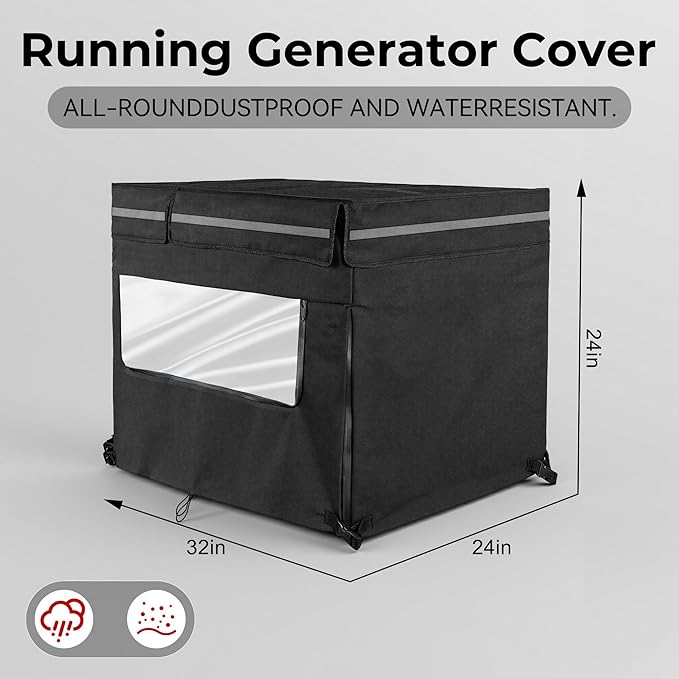 32L x 24W x 24H Generator Tent Cover While Running Heavy Duty Outdoor Generator Covers Shed for Most Generators Up to 15000 Watt OutsideAll-Weather ProtectionBlack