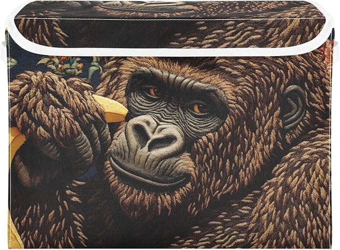 Storage Cube with Lid Gorilla with Banana Print 16.5×12.6×11.8 IN Collapsible Large Capacity Foldable Storage Basket Bin Organizer