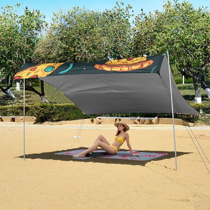 ALAZA Pizza Food Beach Tent Sun Shelter Portable Canopy Sunshade for Outdoor Camping Picnics Backyard Fun 10x9 ft