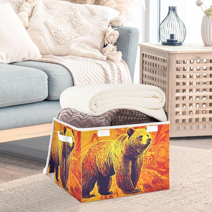 Storage Cube with Lid Surreal Bear Print 16.5×12.6×11.8 IN Collapsible Large Capacity Foldable Storage Basket Bin Organizer