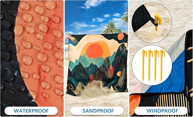 Beach Blanket Waterproof Sandproof Beach Mat 79 X 83/10'x9'for 2-8 Adults Quick Drying Outdoor Picnic Mat Beach Accessories for Travel Camping Hiking