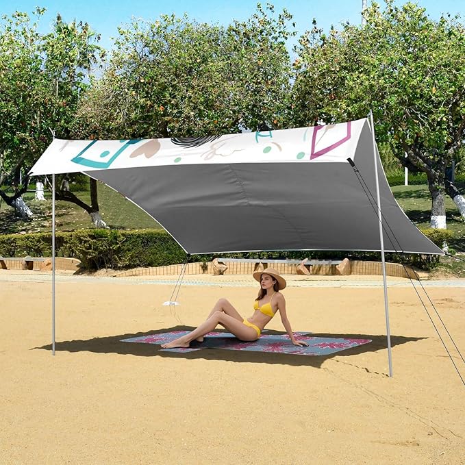 ALAZA Cute Panda Musical Notes Beach Tent Sun Shelter Portable Canopy Sunshade for Outdoor Camping Picnics Backyard Fun 10x9 ft