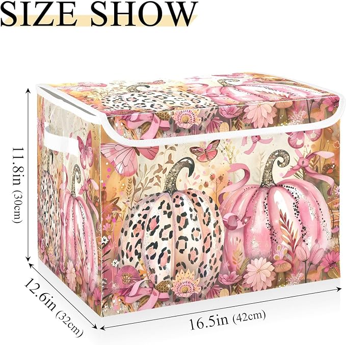 senya Thanksgiving Day Baskets Collapsible Storage Bins with Lids Fall Pink Pumpkin Butterfly Storage Boxes Clothes Baskets for Organizing
